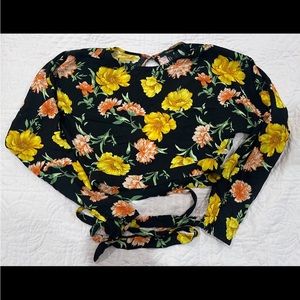Floral wrap around crop top long sleeve